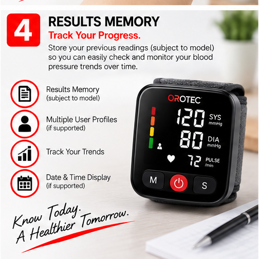 OROTEC PressureCheck Wrist™ Digital Wrist Blood Pressure Monitor