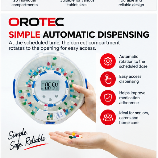 OROTEC SmartDose 28™ Bluetooth Smart Automatic Pill Dispenser – 28-Day Medication Organiser