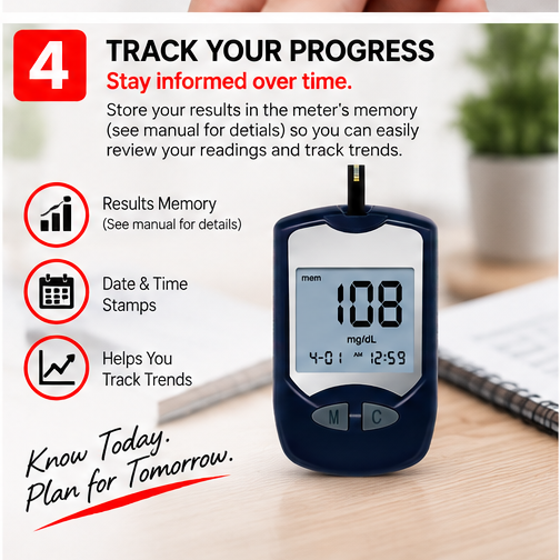 OROTEC GlucoCheck™ Blood Glucose Monitoring System with 50 Test Strips & Lancets