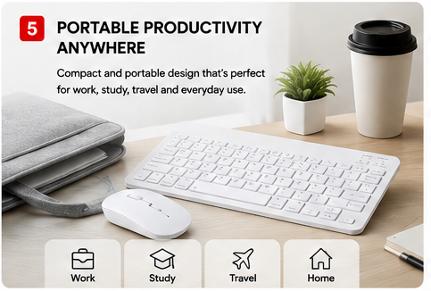 OROTEC SlimKey Duo™ Portable Bluetooth Keyboard & Wireless Mouse 2-in-1 Combo – White