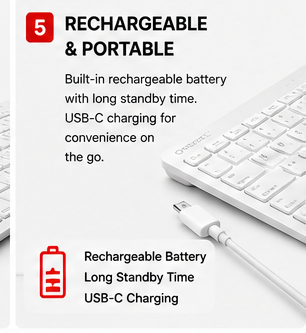 OROTEC SlimKey™ Portable Bluetooth Wireless Keyboard – White
