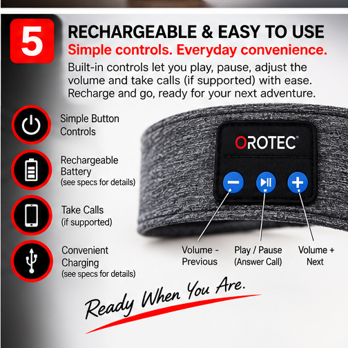 OROTEC DreamBand™ Bluetooth Sleep Headphones & Sports Headband