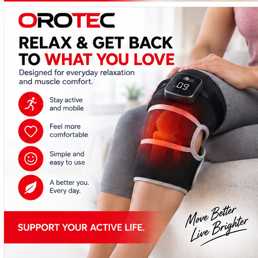 OROTEC Knee Relief 3™ Heated Vibration Knee Massager – Rechargeable Wearable Heat & Massage Wrap