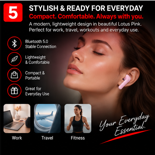 ACEFAST AirBuds ENC™ True Wireless Bluetooth Earphones with Digital Charging Case – Lotus Pink