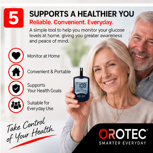 OROTEC GlucoCheck™ Blood Glucose Monitoring System with 50 Test Strips & Lancets