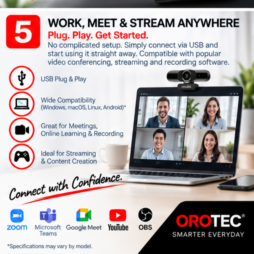 OROTEC HITROLINK StreamCam 4K™ Ultra HD Autofocus USB Webcam