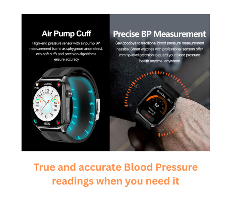 OROTEC Health Smartwatch with Air Pump BP Monitor ECG SOS Calling AMOLED Display