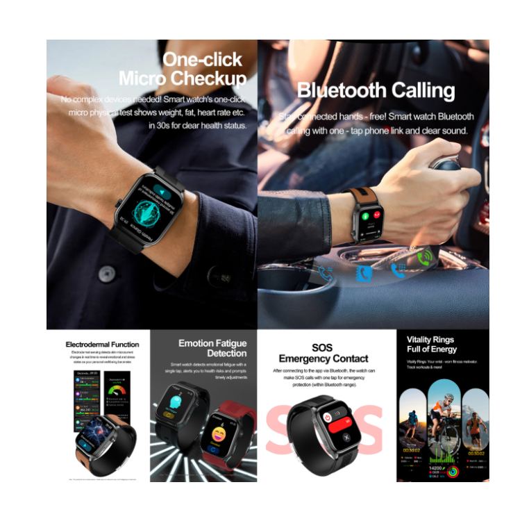 OROTEC Health Smartwatch with Air Pump BP Monitor ECG SOS Calling AMOLED Display